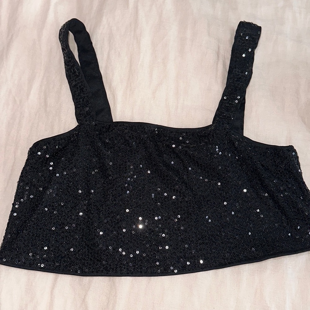 Black sequin crop top
